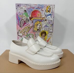 JEFFREY CAMPBELL Librarian Platform Block Heel Loafer In White Womens Size 6